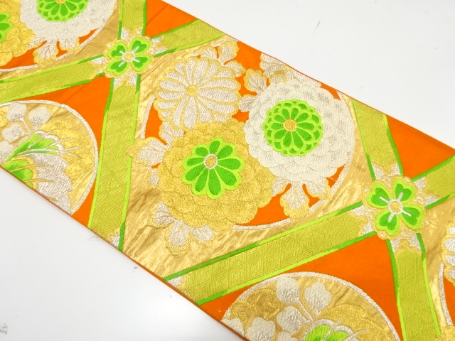 JAPANESE KIMONO / ANTIQUE FUKURO OBI / SILK / WOVEN FLOWER ROUNDEL
